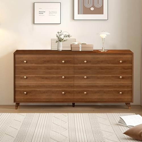 Dresser for Bedroom, 55 Inch 6 Drawer Wooden Chest of Drawers, view 3