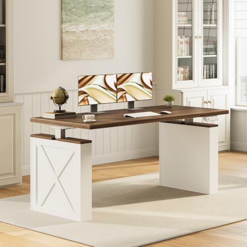 Farmhouse 55 Inch Electric Standing Desk, Walnut+White, view 4