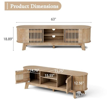 63" Media Console TV Consoles for Living Room Natural, view 3