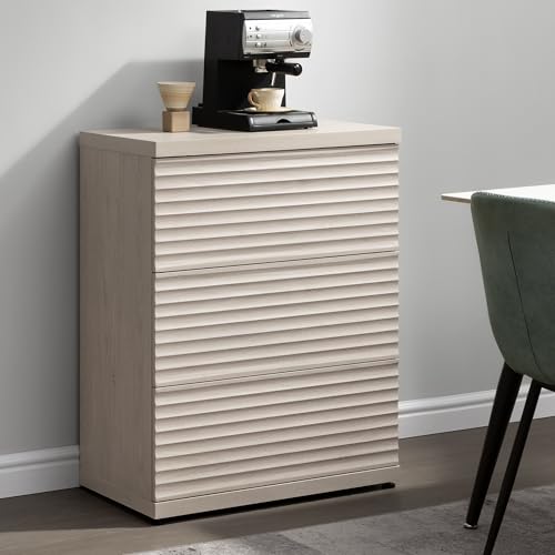 Sideboard Cabinet with Storage, Modern Fluted Buffet Cabinet with 3 Large Drawers, Mid Century Entryway Cabinet for Living Room, Kitchen