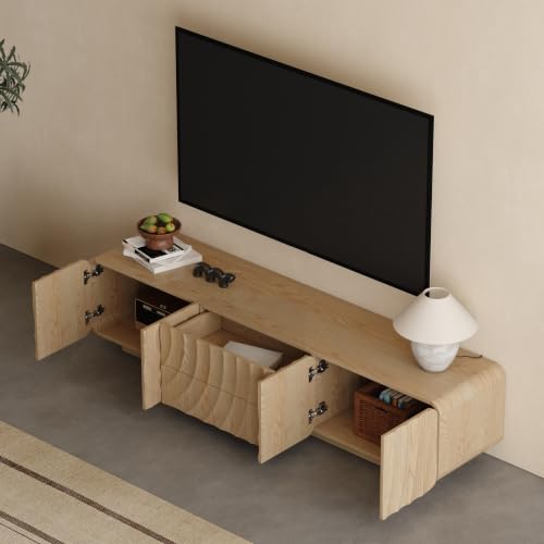 71" TV Console, Spiral Wave Design, 2 Drawers, Media Storage, Natural, view 6