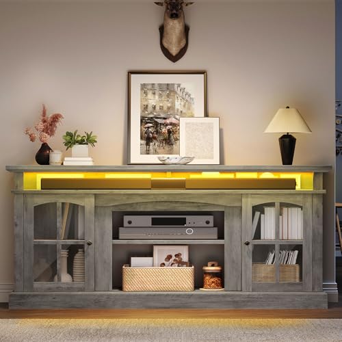 LED Farmhouse TV Stand for 75 Inch w/Outlets, view 4