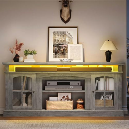LED Farmhouse TV Stand for 75 Inch w/Outlets, view 4