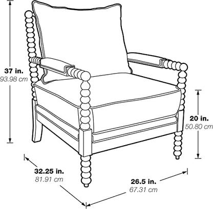 Kaylee Spindle Accent Chair with Antique White Wood Frame, Smoke Grey Fabric