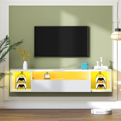 55.1" W Floating TV Stand with LED, Wooden Entertainment Center, view 7