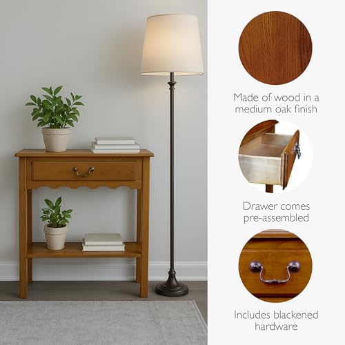 Wave Console Table, Solid Wood, with Drawer, for Entryways, Hallways, and Living Rooms, Medium Oak, 9021-MED