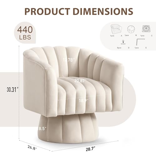 YSICK Swivel Accent Chair,360°Swivel Barrel Chairs, Mid-Century Chair with Wide Upholstered, Modern Velvet Fabric, Round Armchair for Living Room, Lounge, Bedroom
