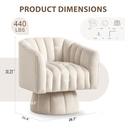 YSICK Swivel Accent Chair,360°Swivel Barrel Chairs, Mid-Century Chair with Wide Upholstered, Modern Velvet Fabric, Round Armchair for Living Room, Lounge, Bedroom