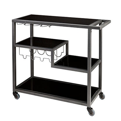 Holly & Martin Zephs Bar Cart - Grey - Iron Metal & Tempered Glass - Modern Design - Ideal for Living Rooms, Dining Rooms, Home Bars, 40" W x 16" D x 37.5" H (HZ8810)