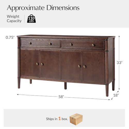 58" Transitional Buffet Sideboard Cabinet with Storage, Auburn, view 3