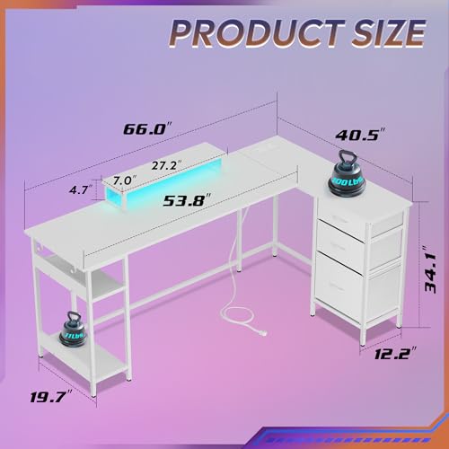66 Inch L Shaped Gaming Desk with Drawers and Storage, view 4