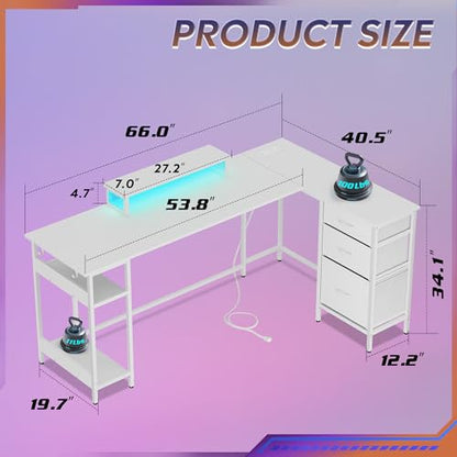 66 Inch L Shaped Gaming Desk with Drawers and Storage, view 4