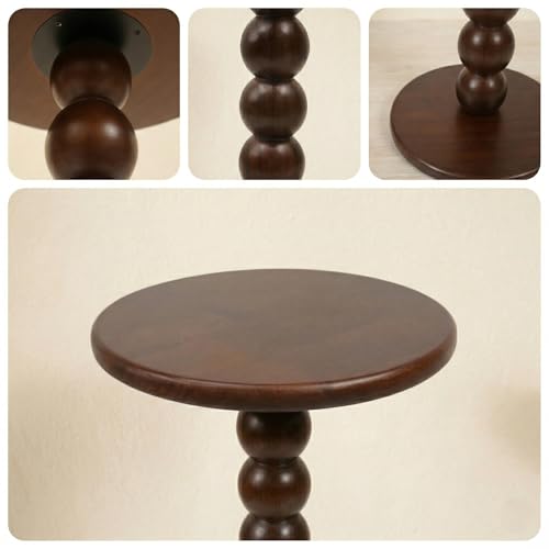 Solid Wood Round Side Table - Boho End Table for Living Room & Bedroom - Small Narrow Nightstand - Spool Bobbin Accent Furniture & Plant Stand- 22" Tall
