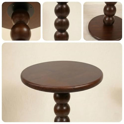 Solid Wood Round Side Table - Boho End Table for Living Room & Bedroom - Small Narrow Nightstand - Spool Bobbin Accent Furniture & Plant Stand- 22" Tall