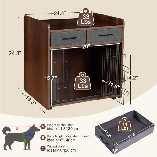 24.4inch Dog Crate Furniture for Small Dogs with 2 Drawers, view 4
