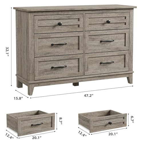 6 Dresser for Bedroom, 47 in Wide Drawer Dresser with Storage Freestanding, view 3