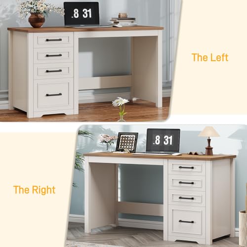 Farmhouse 49” Executive Desk with File Drawer, White Brown, view 5