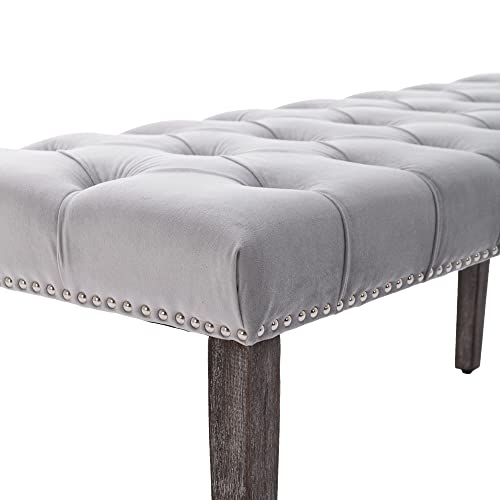 Button-Tufted Ottoman Bench, Upholstered Bedroom Benches Velvet Footrest Stool Accent Bench for Entryway Dining Room Living Room Bedroom End of Bed, Gray