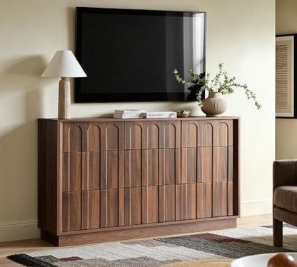 55" Wide 9 Drawer Dresser for Bedroom, Arched Design, Walnut, view 7