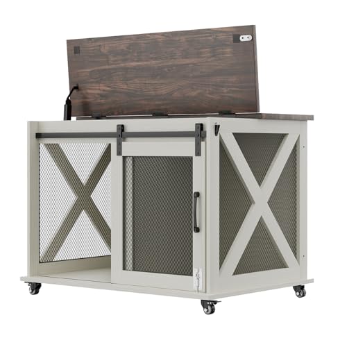 37'' Dog Crate Furniture, Flip Top Dog Kennel with Sliding Barn Door, view 2