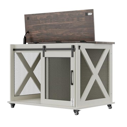37'' Dog Crate Furniture, Flip Top Dog Kennel with Sliding Barn Door, view 2