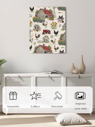 NuYeBiofx Rustic Chicken Truck Sunflower Canvas Wall Art Prints,40"x28" Framed Picture Artwork Country Vintage Farmhouse Theme Printed Canvas Oil Painting for Living Room Bedroom Office,Ready to Hang