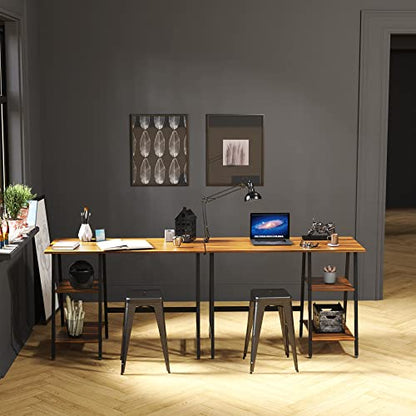 43-Inch Home Office Trestle Computer Desk with Open Storage Shelves, Walnut