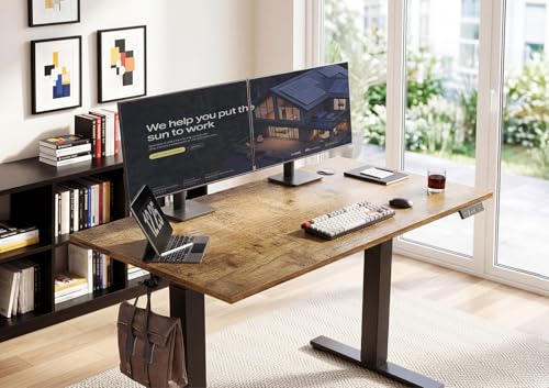 Electric Standing Desk Adjustable Height, 40 x 24 Inches Sit Stand up Desk with Memory Presets & Cable Management, Home Office Desk for Office & Computer Workstation, Black Frame/Rustic Brown Top