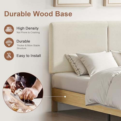 Queen Bed Frame Upholstered Platform Beds with Height-Adjustable Cotton, view 6