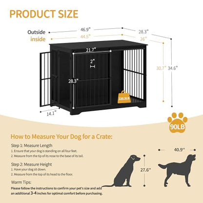46.9" XXL Dog Crate Furniture Indoor Dog Kennel with Barn Door, view 3