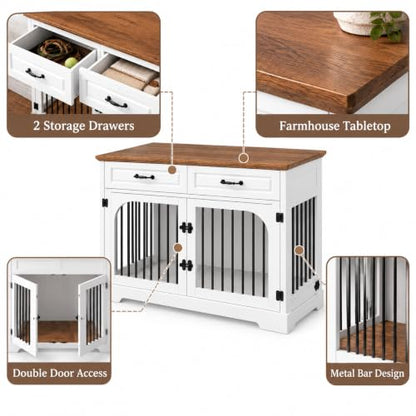 43.3" Dog Crate Furniture with Rotating Bowl for Large Medium Dogs, view 4