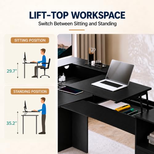 60" L-Shaped Computer Desk with Lift-Top, File Drawer & Storage Cabinet, view 4