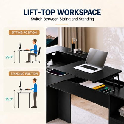60" L-Shaped Computer Desk with Lift-Top, File Drawer & Storage Cabinet, view 4