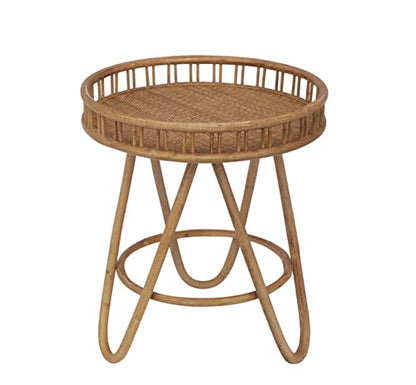 Rattan Side Table with Wicker Tray Top 20x23'', Boho Hand-Woven End Table, Small Round End Table with Hairpin Legs, Coffee Table Set for Living Room, Bedroom (Handcraft)