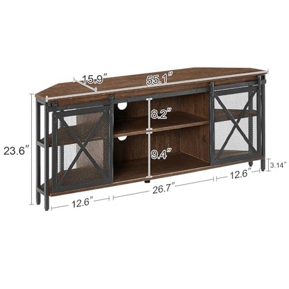 Corner TV Stand for 55 Inch TV, Rustic Corner Entertainment Center with Storage, view 3