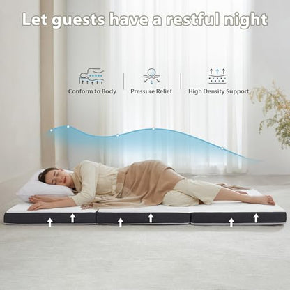Tri Fold Memory Foam Foldable Mattress Twin, 3 inch Folding Mattress for Guest Sleep. Portable Trifold Mat with Removable Washable Cover, Floor Sleeping Mat for Adult and Kid