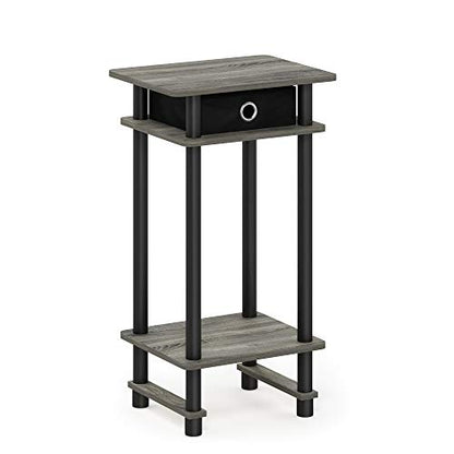 Turn-N-Tube Tall End Table, French Oak Grey/Black/Black | 1x Storage Bin, Tall Narrow Open Shelf Night Stand, Modern Bedside Table, Toolless Assembly, for Living Room, Bedroom