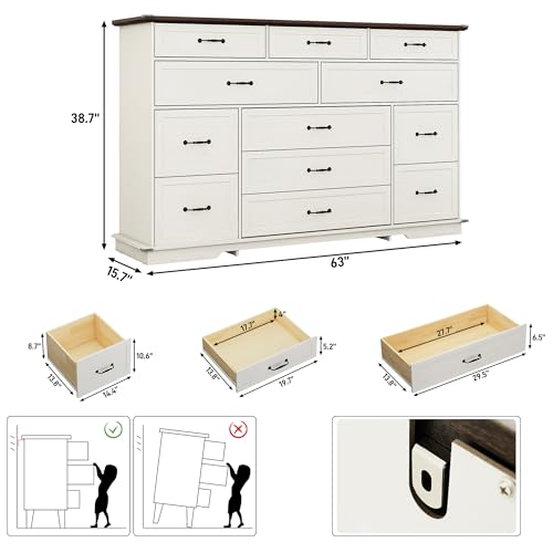 Tall Farmhouse 12 Drawer Dresser for Bedroom, view 3
