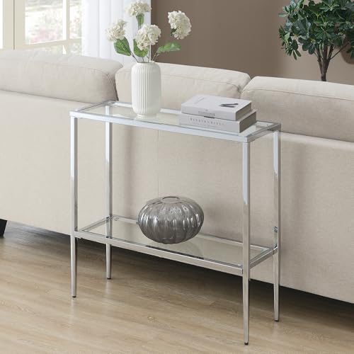 Nadia Chrome Entryway Table 31.5" - Contemporary Modern Sofa Console Table with Storage Shelf, Narrow Minimalist Hall Table for Living Room, Bedroom, Bathroom, Glass/Chrome