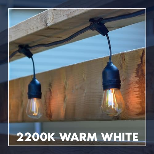 48FT LED Outdoor String Lights Commercial Grade Waterproof, 24 Edison S14 Shatterproof Bulbs, Hanging Lights for Patio, IP65, Decorative Outside Lights for Backyard Garden Cafe Balcony