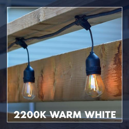 48FT LED Outdoor String Lights Commercial Grade Waterproof, 24 Edison S14 Shatterproof Bulbs, Hanging Lights for Patio, IP65, Decorative Outside Lights for Backyard Garden Cafe Balcony