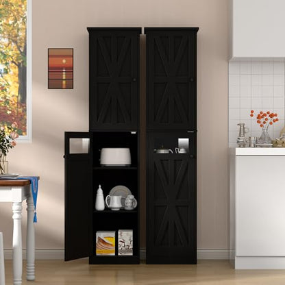 Tall Bathroom Cabinet, Slim Bathroom Storage Cabinet with Adjustable Shelves and 2 Doors, Narrow Floor Storage Cabinet for Bathrooms, Kitchen, Living Room, Black