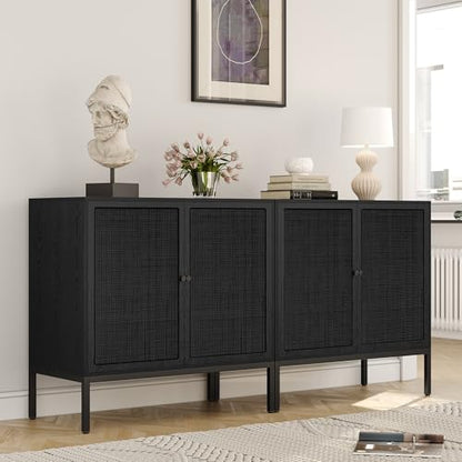 63“ W Black Rattan Cabinet, view 2