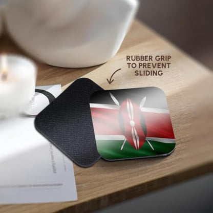 Flag of Kenya Waving in the Wind Set of 4 Coasters - Soft