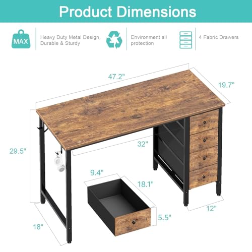 47 inch Computer Desk with 4 Drawers, view 4