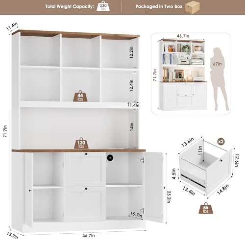 72'' Tall File Bookcase with Power Outlet & Printer Stand, 2 Filing Drawers, view 4