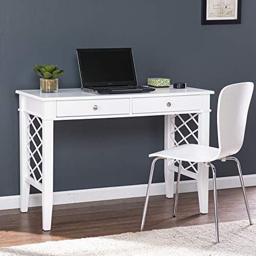 Glenburg Writing Desk - Transitional Design, White Iron and Wood - Ideal for Home Office, Living Room (HO1094137)