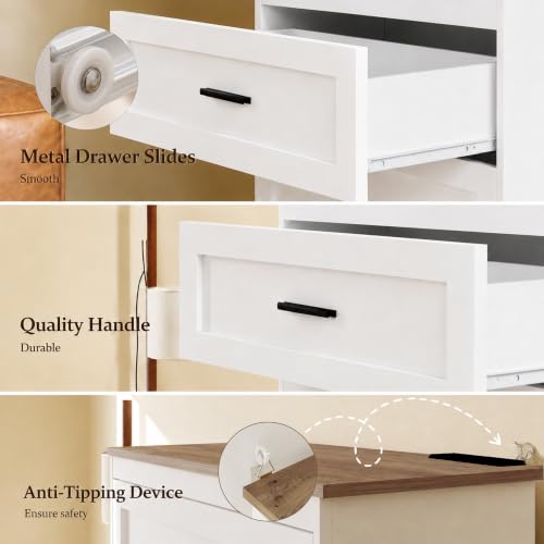 Farmhouse Dresser for Bedroom Wooden Chest of Drawers with Charging, view 7