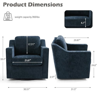 Swivel Accent Chairs Set of 2, Chenille Armchair with Lumbar, Navy | Comfortable Upholstered | Modern Reading Seat | Solid Wood Frame | High-Resilience Foam Padding | For Living Room, Bedroom