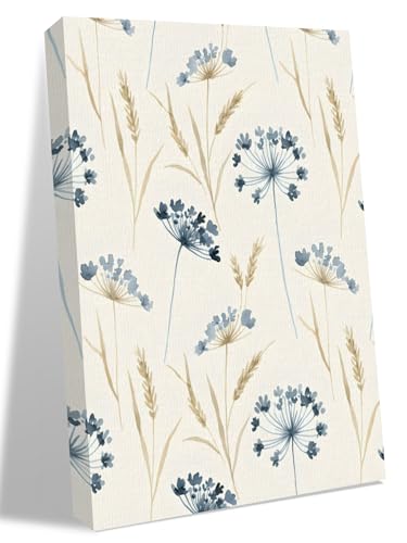 NuYeBiofx Watercolor Farm Dandelion Wheat Canvas Wall Art Prints,48"x32" Framed Picture Artwork Wild Flower on Beige Printed Canvas Oil Painting for Living Room Bedroom Office,Ready to Hang